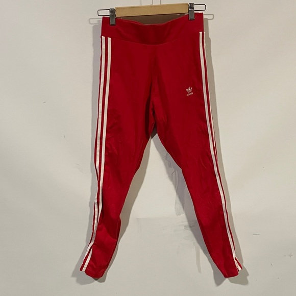 Adidas Red Leggings with White Stripes - Picture 1 of 2